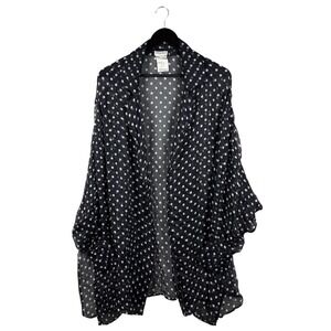 Hanae Mori Paris 100% Silk Women's Black Polka Dot Semi Sheer Open Loose Top 44
